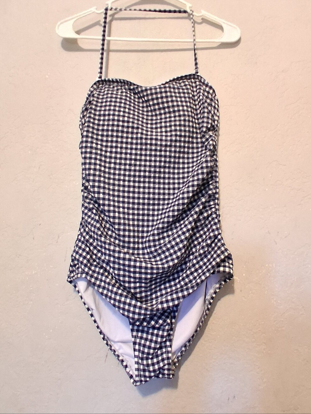 J. Crew Strapless Seersucker One Piece Swimsuit Gingham Summer SP16 Beach